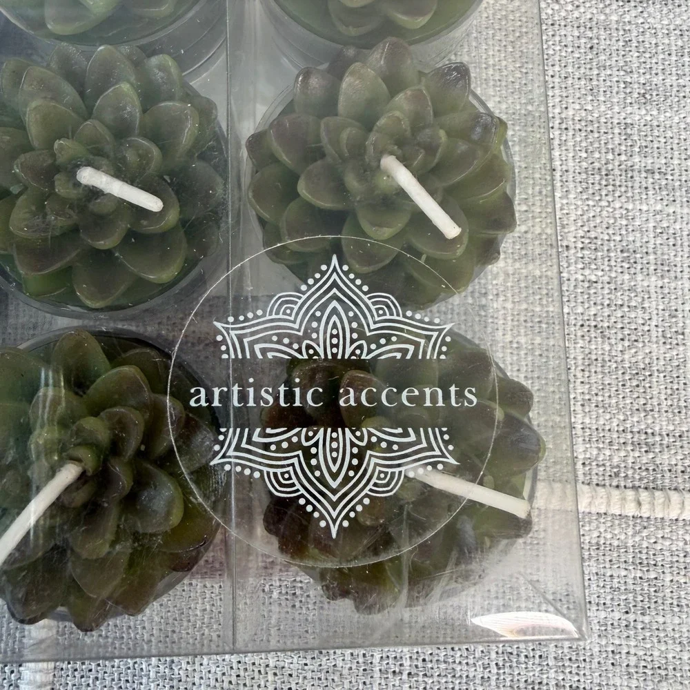 Artistic Accents Succulent Tea Light Candles 36 Count Green Cactus Decor Set